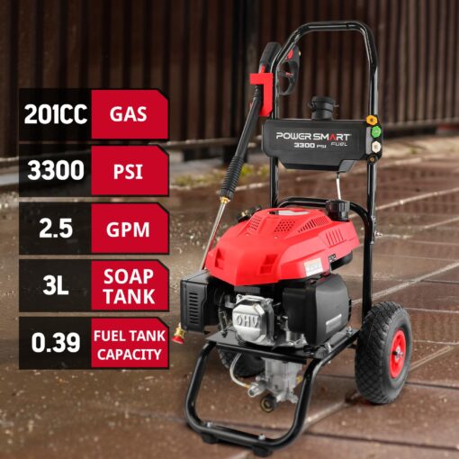 PowerSmart Gas Pressure Washer 3300 PSI, 2.5 GPM, 3L Soap Tank, Metal Spray Wand, 5 Nozzles for House, Driveways (DB1050) - Image 5