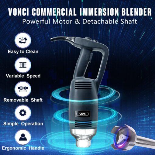 VONCI 750W Commercial Immersion Blender, Extra Heavy Duty Hand Blender with Variable Speed 8000-19000RPM, Handheld Stick Mixer with 22" SUS 304 Shaft, Commercial Emulsifier for Restaurant Kitchen. - Image 9