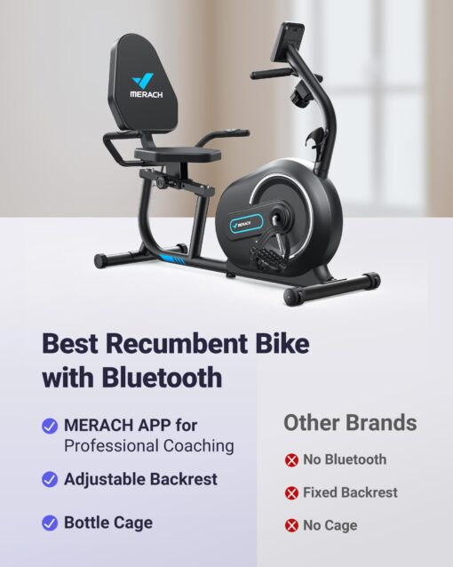 MERACH Recumbent Exercise Bike for Home with Smart Bluetooth and Exclusive App Connectivity, LCD, Heart Rate Handle, S08 Magnetic Recumbent Bikes, Black - Image 9