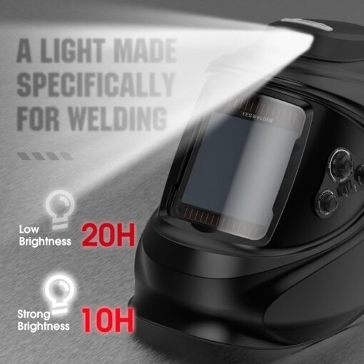 YESWELDER Auto Darkening Welding Helmet with Rechargeable Fan and Light, 3.93"X3.66"Large View 1/1/1/1 True Color 4 Arc Sensor Solar Powered Welding Hood, 3/5-9/9-13 Wide Shade Weld Mask LYG-30800H-W - Image 8
