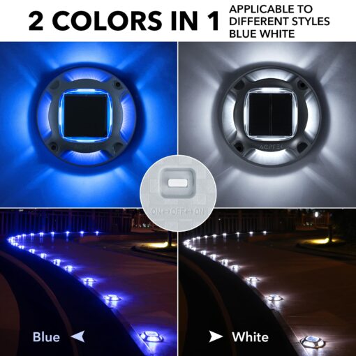 AGPTEK Solar Driveway Lights Outdoor 24 Pack, 2 Color Modes LED Deck Dock Marine Waterproof Security Marker Lights for Step Sidewalk Stair Garden Pathway Walkway Yard(Blue Light/Cool White) - Image 7