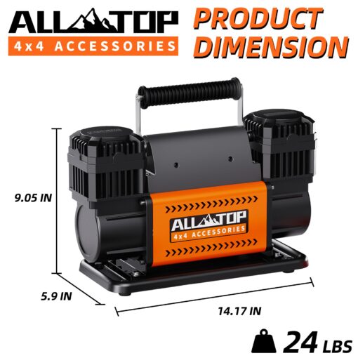 ALL-TOP Dual Cylinder Air Compressor with Digital Pressure Gauge Tire Inflator Kit, 12V Portable Inflator 12.35ft³/Min, Offroad Air Pump for Truck Tires, Heavy Duty Max 150 PSI for 4x4 Vehicle & RV - Image 3
