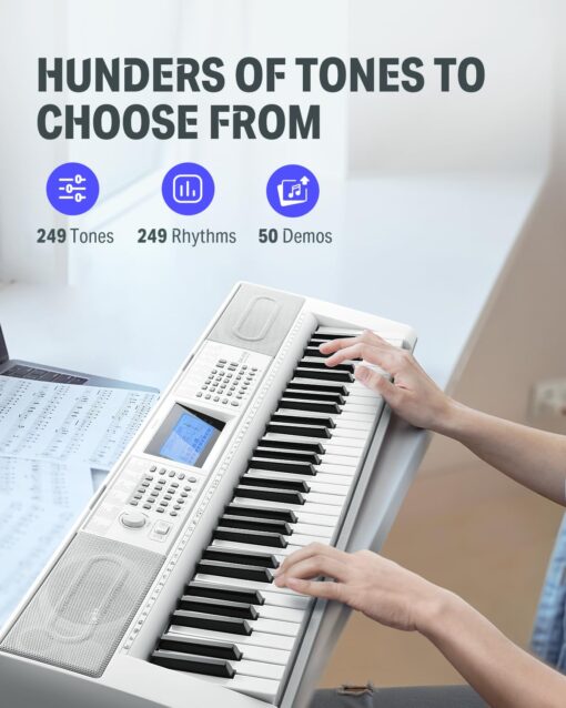 Donner Keyboard Piano 61 Key, Electric Keyboard Kit with 249 Voices, 249 Rhythms - Includes Piano Stand, Stool, Microphone, Gift for Beginners, White(DEK-610S) - Image 7