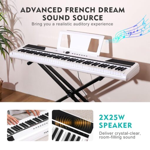MUSTAR Digital Piano 88 Key Weighted with Stand, 88 Key Semi Weighted Keyboard Piano MEP-1400, Electric Piano Keyboard 88 Keys for Beginners, 2x25W Stereo Speakers, Case, Sustain Pedal, ABS, White - Image 8