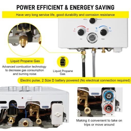 Tankless Water Heater Propane 5.26GPM 20L Outdoor Portable GasHot Water Heater Instant Propane Water Heater with Digital Display Multi-Protection for Camping Trips Boat Cabins - Image 6
