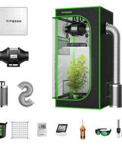 VIVOSUN 2 x 2 ft. Grow Tent Kit Complete, 24"x24"x48" Grow Tent Complete System with VS1000 Led Grow Light, 4 Inch 190CFM Inline Fan, Carbon Filter and 8ft Ducting Combo