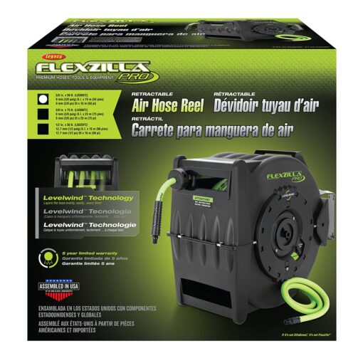 Flexzilla Pro Levelwind Retractable Air Hose Reel, 3/8 in. x 50 ft., Heavy Duty, Lightweight, Hybrid, ZillaGreen - L8305FZ - Image 9