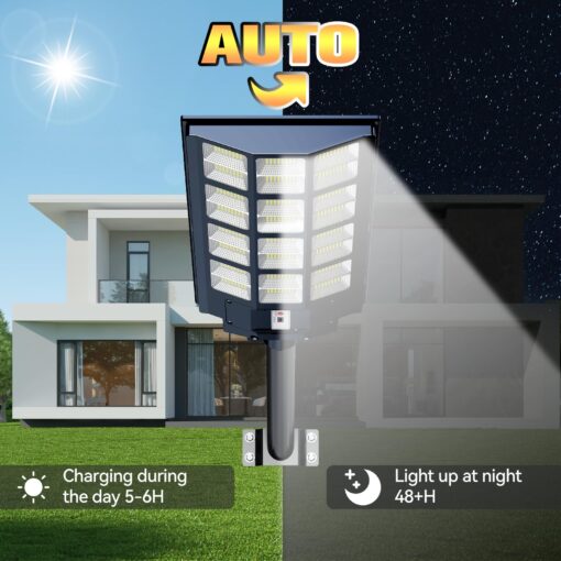 Solar Street Light Solar Street Lights Outdoor Dusk to Dawn Solar Power Lights IP66 Waterproof 6500 K LED Street Light with Motion Sensor and Remote Control for Parking Lot (7200, Watts) - Image 6