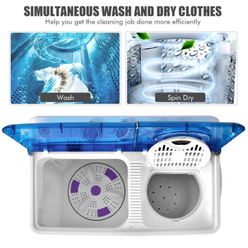 COSTWAY, Twin Tub 26lbs Capacity Laundry, 18lbs 8lbs Spinner Combo with Timer Knobs, Built-in Drain Pump, Compact Washer for Home Dorm Apartment (Blue+White) portable washing machine - Image 3