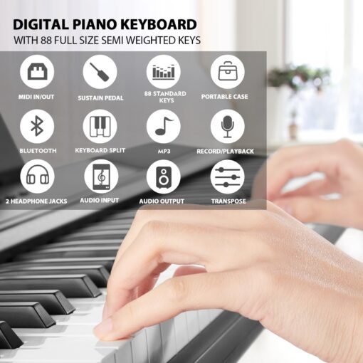 MUSTAR Digital Piano 88 Key Weighted with Stand, 88 Key Semi Weighted Keyboard Piano MEP-1100, Electric Piano Keyboard 88 Keys for Beginners, 2x25W Stereo Speakers, Case, Sustain Pedal, ABS, Black - Image 6