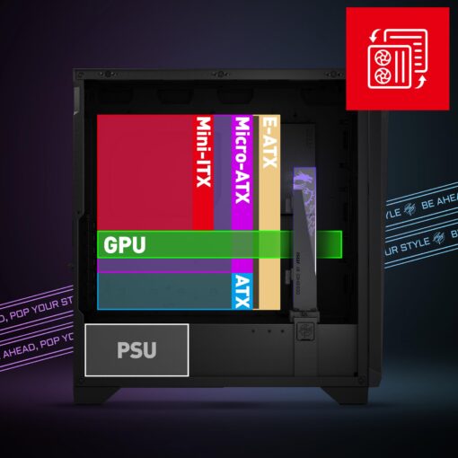 MSI MPG GUNGNIR 300R Airflow - Premium Mid-Tower Gaming PC Case - Tempered Glass Side Panel - ARGB 120mm Fans - Liquid Cooling Support up to 360mm Radiator - Vented Front Panel - Image 5