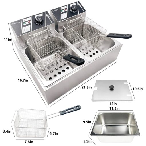 Commercial Deep Fryer with Baskets, 3400W 12.7QT/12L Thickened Stainless Steel Countertop Electric Oil Fryer, Large Capacity with Temperature Control, silver - Image 4