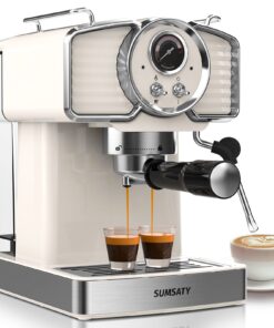 SUMSATY Espresso Machine 20 Bar, Professional Espresso Maker with Milk Frother Steamer Wand, Espresso Coffee Machine Off-white, Cappuccino & Latte Machine for Home, Retro, 1.8L Removable Water Tank