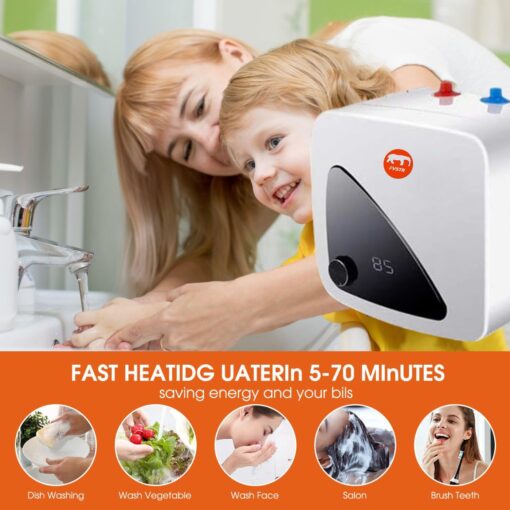 FVSTR 8L 2.16 Gallon Smart Electric Water Heater, 220V/1500W, 2.16Gallon for Small Spaces, Under Sink, Counters, RVs, Trailers (2.16 Gallon) (8L) - Image 8