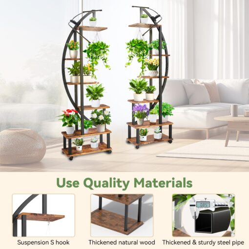 homegroove 2 pcs 6 Tier Tall Metal Plant Stand Indoor with Growing Light, Half Moon Shape Large Plant Shelf & Detachable Wheels, Curved Ladder Flower Pot Stand Rack for Home Patio Lawn Garden Balcony - Image 4