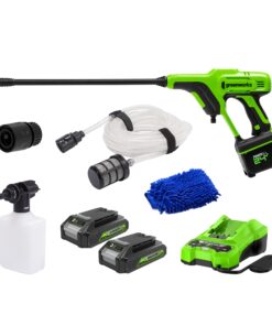 Greenworks 24V 600 PSI (0.8 GPM) Cordless Power Cleaner with (2) 2Ah Batteries, Charger, & Wash Glove, Green
