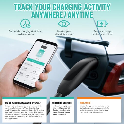 AIMILER Level 2 Electric Car(EV) Charger(WiFi APP) for Tesla Model X/Y/3/S/Cybertruck, 240V, 32 Amp, NEMA 14-50 Plug, 25ft ETL Listed Tesla Mobile Wall Charger, Portable/Home NACS Connector Stations - Image 8