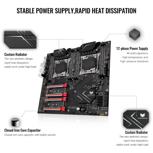 SHANGZHAOYUAN X99 Dual CPU Motherboard LGA 2011-3 Server Motherboard for Intel i7 5th/6th Gen Xeon E5 V3/V4 Series (E-ATX, 8*DDR4 ECC Max 256G, 2*NVME M.2, 2*Gb LAN, SATA 3.0, PCIe 3.0) - Image 3