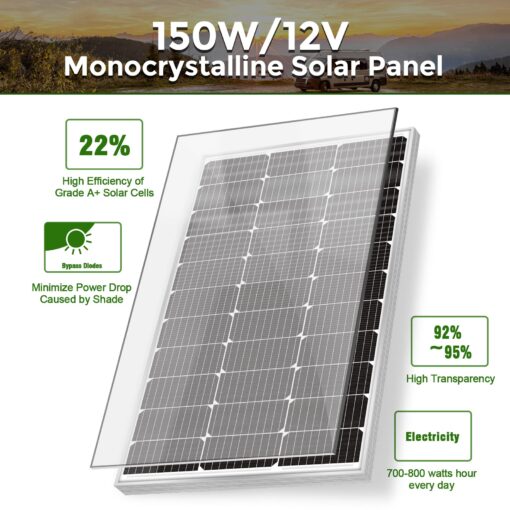 WERCHTAY 300 Watt Solar Panels, 12V 150 Watt 2 Pack, Monocrystalline Cell High-Efficiency PV Module, Solar Panels for Homes Camping RV Battery Boat Caravan and Other Off-Grid System (300W) - Image 5