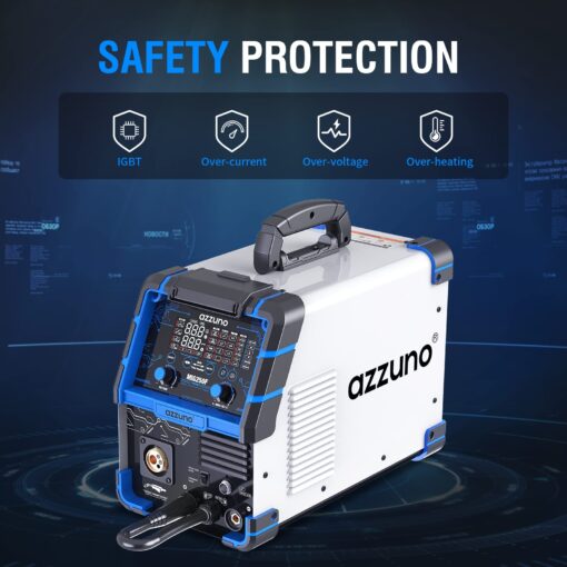 AZZUNO Aluminum 250Amp MIG Welder,6 in 1 Gas MIG/Gasless Flux Core/Stick/Lift TIG/Spot Welding/Spool Gun Compatible Welding Machine 110V/220V Large LED Display Multi Process Welder - Image 4