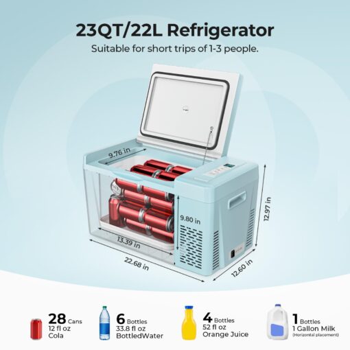 BougeRV Green 23Quart Portable Refrigerator, 12 Volt Fridge 22L, Portable Freezer Compressor Cooler 12/24V DC 110~240 Volt AC for Truck Van RV Camper -7℉~50℉ - Image 8