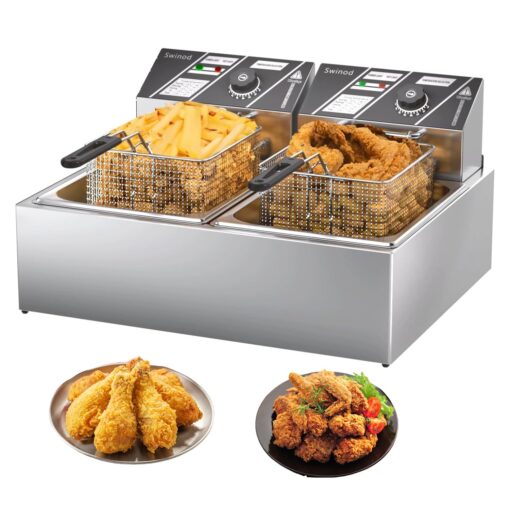 Commercial Deep Fryer with Baskets, 3400W 12.7QT/12L Thickened Stainless Steel Countertop Electric Oil Fryer, Large Capacity with Temperature Control, silver - Image 2