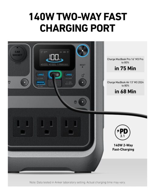 Anker SOLIX C300 Portable Power Station, Outdoor 288Wh LiFePO4 Battery, 300W (600W Surge) Solar Generator, 140W Two-Way Fast Charging, for Camping, Traveling, and Emergencies (Solar Panel Optional) - Image 5