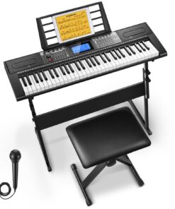 Donner 61 Key Keyboard Piano, Electric Piano Keyboard Kit with 249 Voices, 249 Rhythms - Includes Piano Stand, Stool, Microphone, Gift for Beginners, Black (DEK-610S)