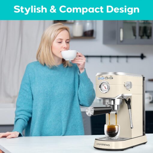 CASABREWS Espresso Machine 20 Bar, Espresso Maker with Milk Frother Steam Wand, Stainless Steel Espresso Coffee Machine with 34oz Removable Water Tank, Creamy - Image 2