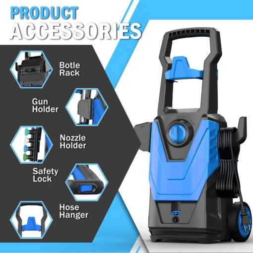 Zelonpro Electric Pressure Washer, 4800PSI 3.2 GPM Power Washer 2025 Upgraded with 55FT Cleaning Range, 4 Nozzles, Foam Cannon, High Pressure Cleaning Machine for Cars, Homes, Patios, Fences, Blue - Image 4