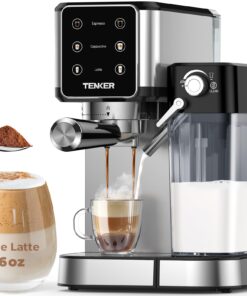 TENKER Espresso Machine 20 Bar, Cappuccino Machine with Automatic Milk Frother, Latte Machine in Stainless Steel Design, 1350W Touchscreen Coffee Maker for Home and Office (Silver)
