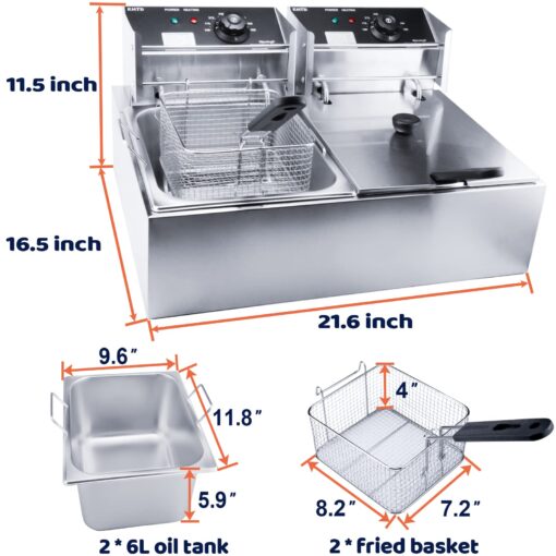 Commercial Deep Fryer with Basket, 3400W 12.7QT/12L, Detachable Large Capacity Stainless Steel Countertop Electric Oil Fryer with Temperature Control for Restaurant or Home Use - Image 4