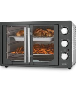 Oster Extra-Large French Door Air Fryer Countertop Oven, Stainless Steel, 60-Min Timer, 6 Cooking Functions, Versatile Accessories, Reduces Energy and Cooking Time