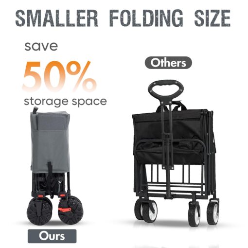 PORTAL 400L Large Capacity Collapsible Double Decker Wagon with Brakes, 450LB Heavy Duty Folding Cart with Tailgate, Foldable Utility Wagons for Camping, Beach, Garden, Sports, Shopping - Image 4