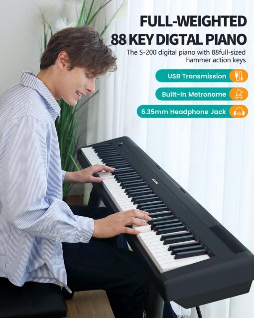 AODSK Digital Piano 88 Key Weighted keyboard Piano with Portable and stable U stand, Full Size Weighted Keyboard, with 3-Pedal Unit, 2x15W Stereo Speakers, MP3 Function, Black, Piano Lessons - Image 5