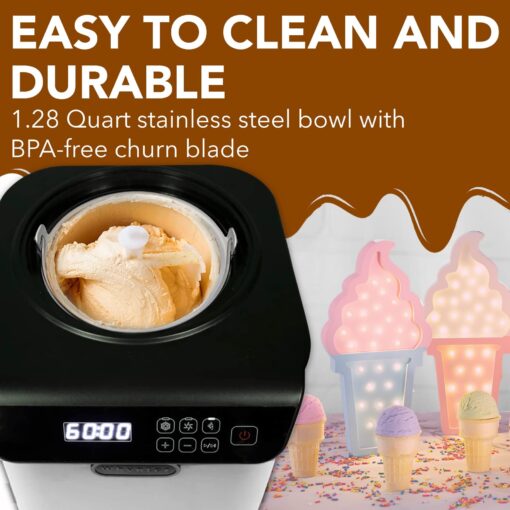 Whynter Ice Cream Maker Machine Automatic 1.28 Qt Upright with Built-in Compressor, LCD Digital Display & Timer, No Pre-Freezing, ICM-128WS, White - Image 4