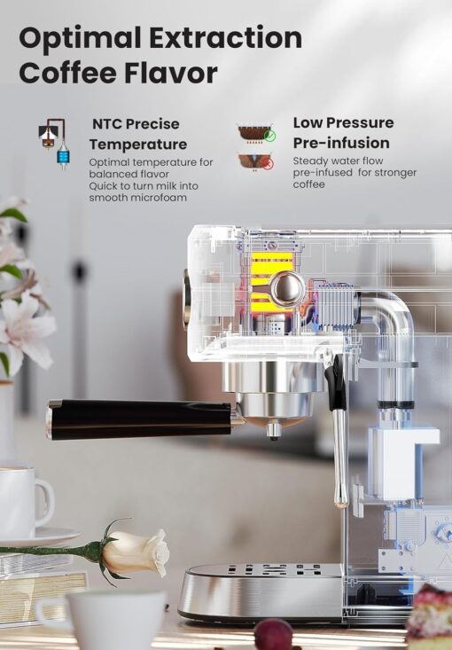 Gevi Commercial Espresso and Coffee Makers, Professional 20 Bar Espresso Maker with Milk Frother, Stainless Steel Expresso Coffee Machines for Home, Compact Cappuccino Machine, Great Gift - Image 5