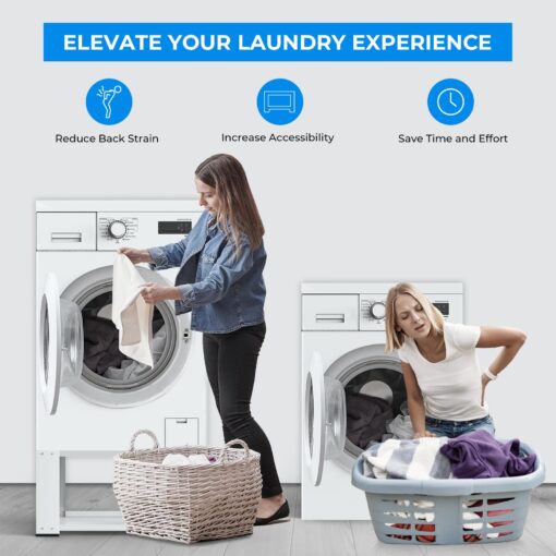 2 Pack Laundry Pedestal for Washer and Dryer - Fit 27 and 28 Inch Washer and Dryer Stand Heavy Duty Steel Universal Washing Machine Raiser 700lbs Capacity 15.7'' Height White - Image 6