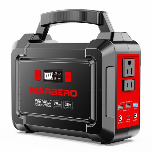 MARBERO Portable Power Station 296Wh Camping Solar Generator Laptop Charger Power Bank with AC Outlet 110V 350W Peak with Multi-Port LED Flashlights for CPAP Home Camping Hurricane Emergency