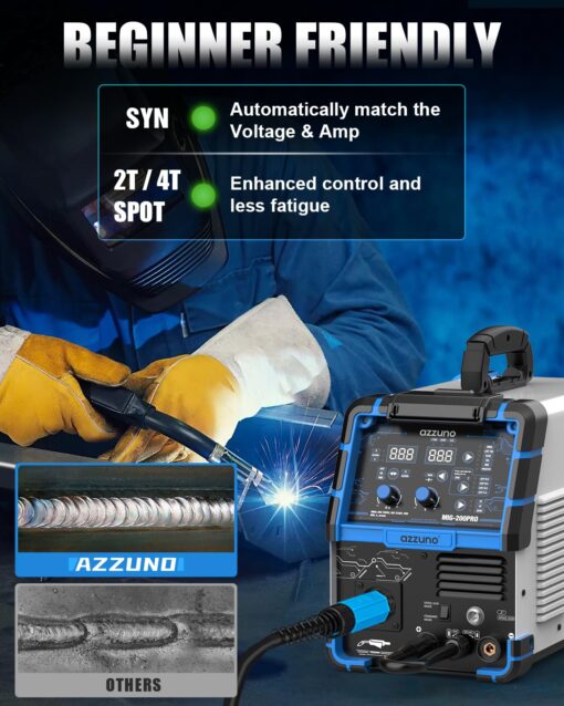AZZUNO 200A MIG Welder Machine 110V/220V, 8 in 1 Welding Machine Aluminum MIG/Spool Gun Compatible/Gas MIG/MAG/Flux Core MIG/Spot MIG/Lift TIG/Stick Welding, Multiprocess Welder - Image 2