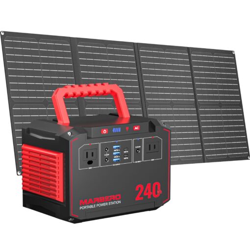 MARBERO Solar Generator 240Wh 300W Portable Power Station with Solar Panel 60W Included Backup Lithium Battery with AC Outlets for Camping Home Outdoor Emergency Hiking Travel