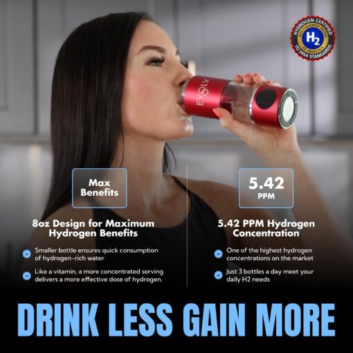 EVOLV Hydrogen Water Bottle Generator – 5.42PPM SPE/PEM Water Ionizer for High Hydrogen Concentration – Portable Hydrogenated Water Bottle for Energy & Inflammation Support– 8oz Bottle, Crimson - Image 7