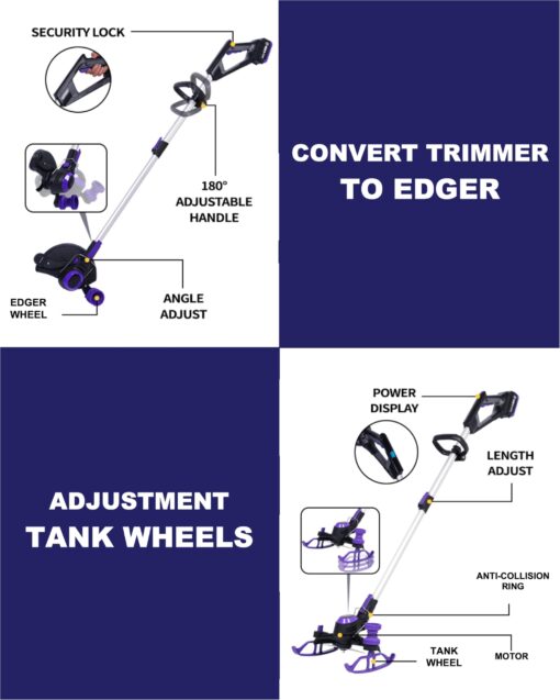 YardEz Cordless Weed Wacker - 5.2lbs Lightweight, 100 Min Runtime, Edger/Mower in 1 with Nylon/Steel/Saw Blades for Yard Care (4.0Ah Battery and Charger Included) - Image 3