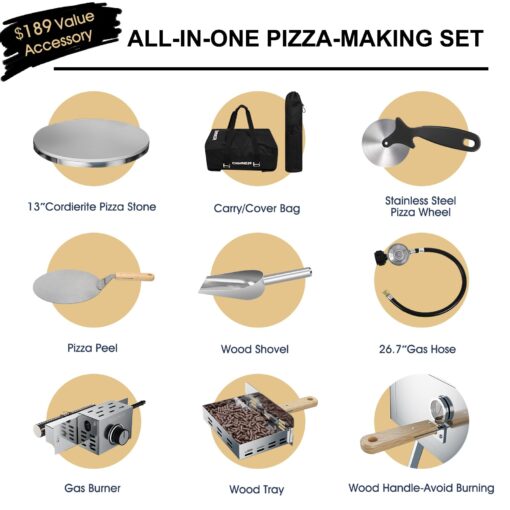ABORON Portable Pizza Oven Outdoor, 16" Multi-Fuel/Wood Fired/Gas Rotatable Pizza Ovens/Pizza Makers, Stainless Steel 3-Layer, with Built-in Thermometer/Pizza Cutter/Carry Bag - Image 3