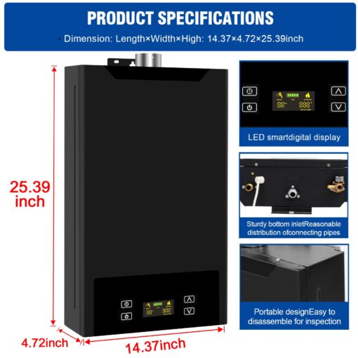 Tankless Water Heater Natural Gas,4.74GPM 18L Indoor,Instant Hot Gas Water Heater,Constant Natural Water Heater with Fahrenheit Digital Display,Multi-Protection (Black) - Image 7