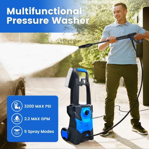 Electric Pressure Washer, Electric Power Washer with Rotatable Nozzles, 3200 PSI Max 2.2 GPM High Pressure Cleaning Machine with Foam Cannon, Power Washer for Car, Floor, Yard, Patios, Fence - Image 8