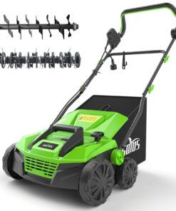 SOYUS 15-Inch 13-Amp Electric Dethatcher and Scarifier with 45L Removable Thath Collection Bag, Corded Lawn Dethatcher with 5-Position Depth Adjustment, Quick-Fold, Increases Lawn Health