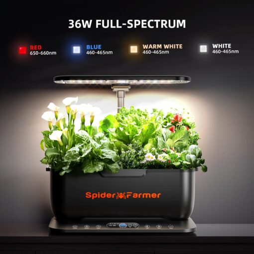 Spider Farmer SmartG12 Hydroponics Growing System, 12 Pods Indoor Garden with 36W LED Grow Light Full-Spectrum, APP & WiFi Controlled, 6L Water Tank, Pump System, Automatic Timer - Image 8