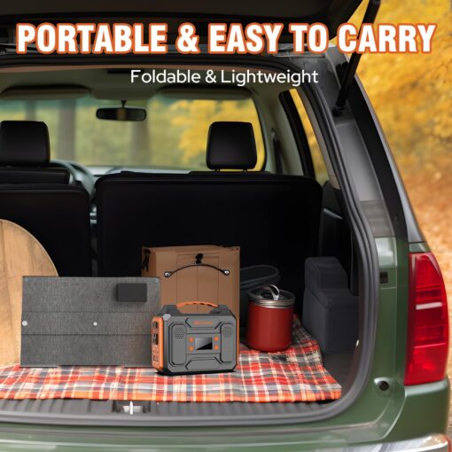 Portable Solar Generator, 300W Portable Power Station with Foldable 60W Solar Panel, 110V Pure Sine Wave 280Wh Lithium Battery Pack with USB DC AC Outlet for Home Use RV Van Outdoor Camping-Orange - Image 4