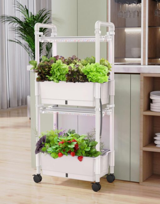 Hydroponics Growing System,AOONEG 28 Pods Indoor Herb Garden with LED Grow Light,Hydroponics Growing System Kit with Automatic Timer,Pump System,Adjustable Height（No Seed） (White, 28 Pods) - Image 2